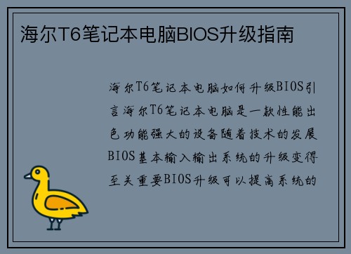 海尔T6笔记本电脑BIOS升级指南